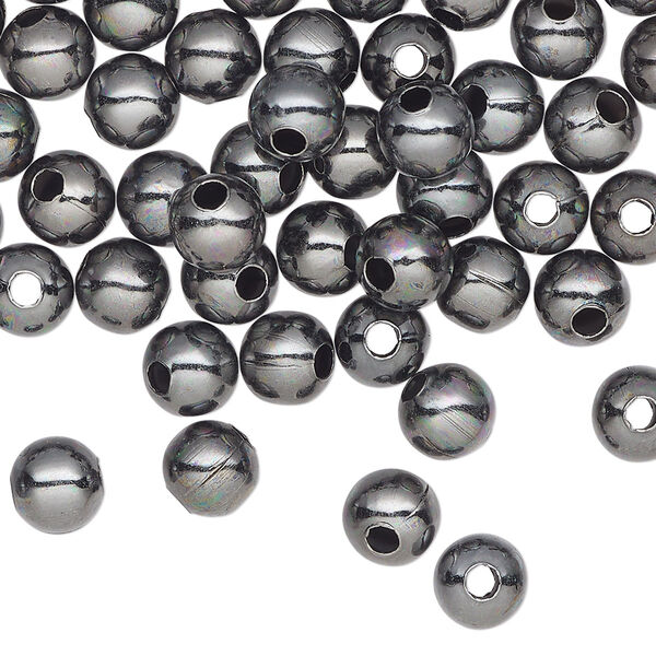 Bead, gunmetal-plated steel, 6mm round. Sold per pkg of 500. image number 0
