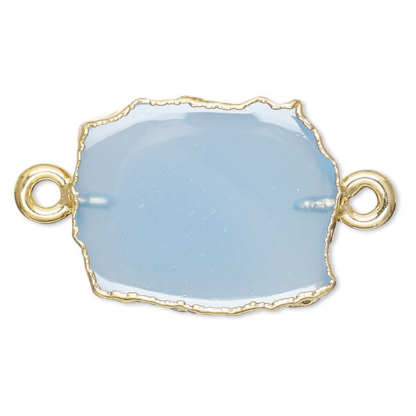 Link, electro-coated blue chalcedony (dyed) / gold-plated sterling silver loops / copper- and gold-plated rim, 13x12mm-15x14mm freeform rectangle. Sold per pkg of 2. image number 0