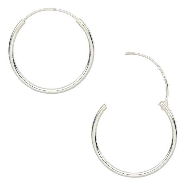 Earring, sterling silver, 20mm round hoop with endless-loop closure. Sold per pair. image number 0