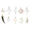 Pendant mix, mother-of-pearl shell (natural / bleached / dyed) / glass rhinestone / silver-finished steel / "pewter" (zinc-based alloy), 17x13mm-20x20mm mixed shape. Sold per pkg of 10. image number 0