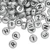 Bead mix, acrylic, opaque silver and black, 7mm double-sided flat round with alphabet letters. Sold per pkg of 200. image number 0