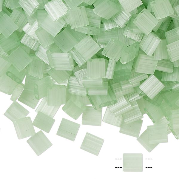 Seed bead, TILA®, glass, pkg/10g, 5mm full tila square, translucent silk luster mint green, (TL-2559). image number 0