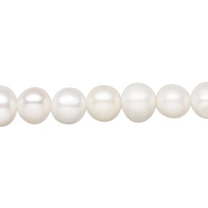 Freshwater pearl 1pkg1, semi-round, 14 inch white 7-9mm cultured
