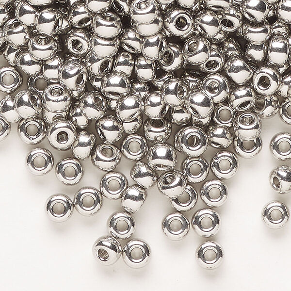 Seed bead, Miyuki, glass, pkg/4g, #6 rocaille, opaque palladium-plated (RR-194). image number 0