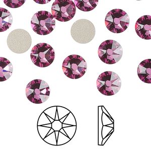 Flat back 12pk dark rose foil back, Crystal Passions® 7.07-7.27mm rose round SS34 2088
