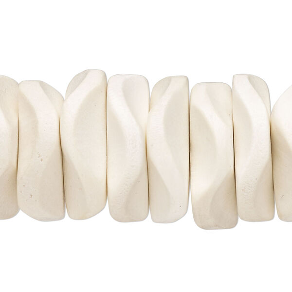 Bead, whitewood (bleached / waxed), pkg/4 inches, white, 21x5.5mm-23x6.5mm hand-cut wavy rondelle. image number 0