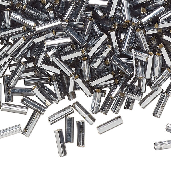 Bead, Preciosa Ornela Czech glass, bugle bead, pkg/500g, 1/4 inch, silver-lined transparent grey, (47010). image number 0
