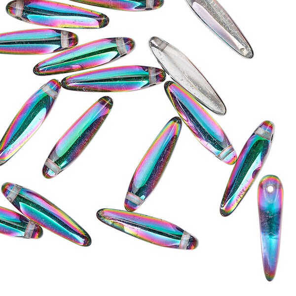 Bead, Preciosa Thorn™, Czech pressed glass, clear silver vitrail, 16x4mm top-drilled thorn. Sold per pkg of 20. image number 0