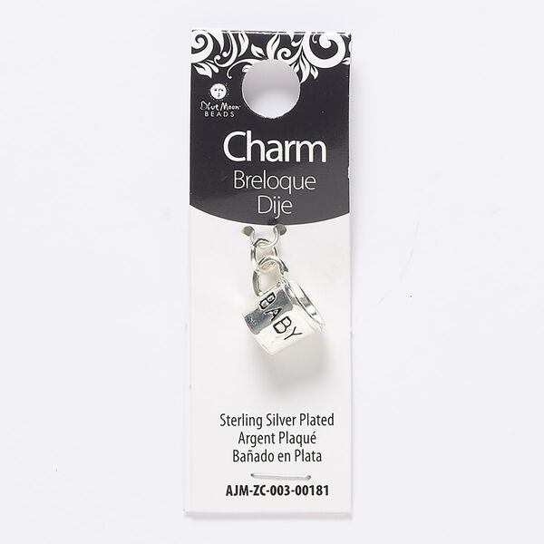 Charm, antique silver-finished "pewter" (zinc-based alloy), 14x10mm 3D cup with "Baby." Sold individually. image number 0