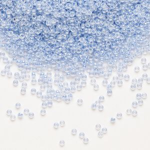 Seed bead, Miyuki, glass, pkg/250g, #15 rocaille, opaque inside dyed color luster sky blue alabaster base (RR-524).