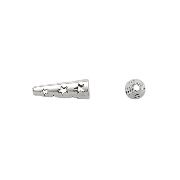 Cone, JBB Findings, antiqued sterling silver, 13.5x5mm with cutout stars, 3.5mm inside diameter. Sold per pkg of 2. image number 0