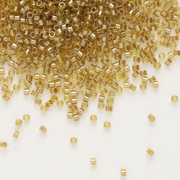 Seed bead, Delica®, glass, pkg/250g, #11 round, translucent honey beige-lined luster chartreuse (DB-0909). image number 0
