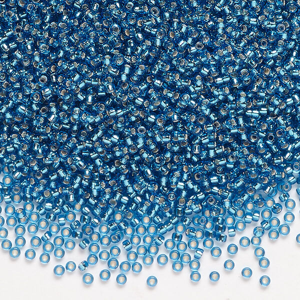 Seed bead, Miyuki, glass, pkg/35g, #15 rocaille, transparent silver-lined Capri blue (RR-25). image number 0