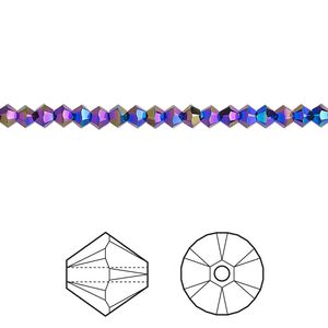 Bead 1pkg1440 jet shimmer 2X, Swarovski&reg;, 3mm XILION faceted bicone 5328