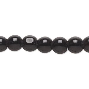 Bead, glass, opaque black, 7-8mm round. Sold per 15-inch strand.