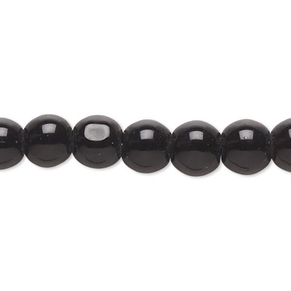 Bead, glass, opaque black, 7-8mm round. Sold per 15-inch strand. image number 0