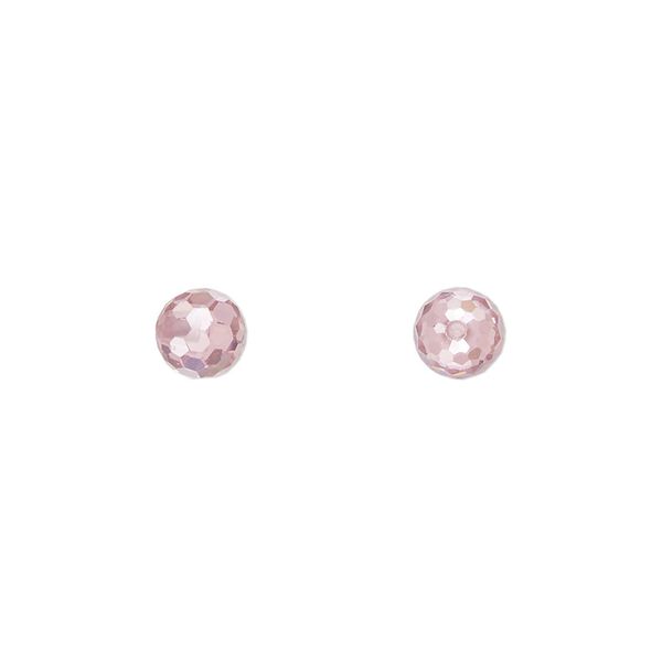 Bead, cubic zirconia, pink, 6mm half-drilled faceted round. Sold per pkg of 2. image number 0