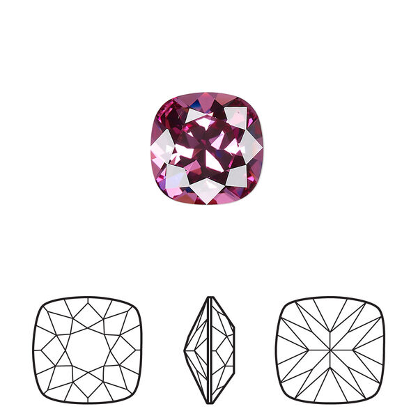 Fancy stone 1pk dark rose foil back, Crystal Passions® 12mm cushion 4470 image number 0