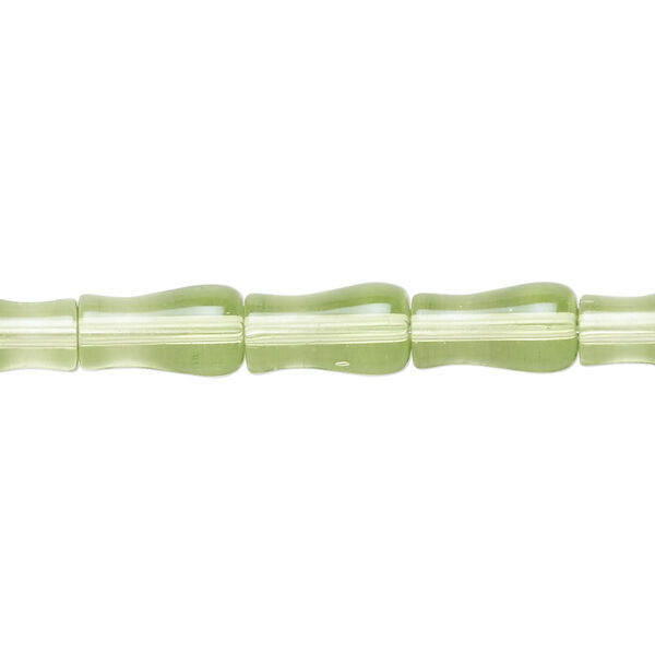 Bead, glass, transparent light green, 11x6mm vase. Sold per 13-inch strand, approximately 30 beads. image number 0