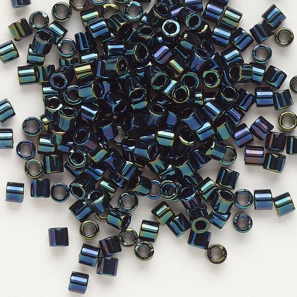 Seed bead, Delica®, glass, pkg/7.5g, #8 round, opaque metallic iris dark blue (DBL-0002). image number 0