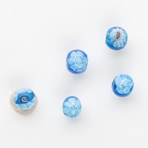 Foil-lined glass beads, Italian millefiori accents, light blue, round, 8mm. Sold per pkg of 20.