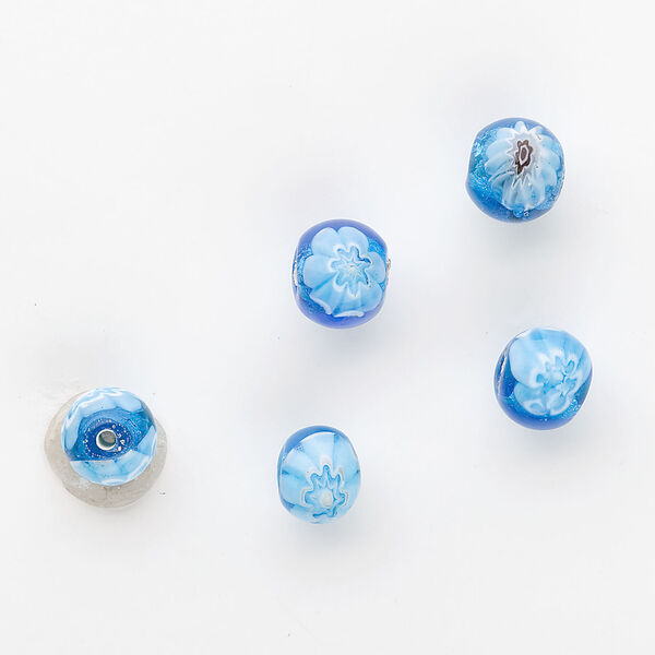 Foil-lined glass beads, Italian millefiori accents, light blue, round, 8mm. Sold per pkg of 20. image number 0