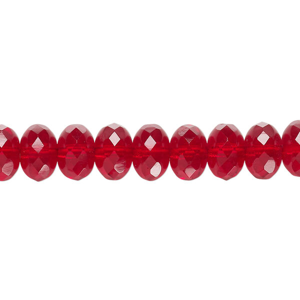 Bead, Czech fire-polished glass, translucent ruby red, 9x5mm faceted rondelle. Sold per 15-1/2" to 16" strand. image number 0