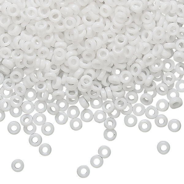 Seed bead, Miyuki, glass, pkg/10g, 3x1.3mm spacer rondelle, opaque white, (SPR3-402). image number 0