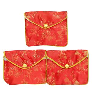 Pouch, rayon, red / yellow / white, 3-1/2x4-1/2-inch brocade. Sold per pkg of 3.
