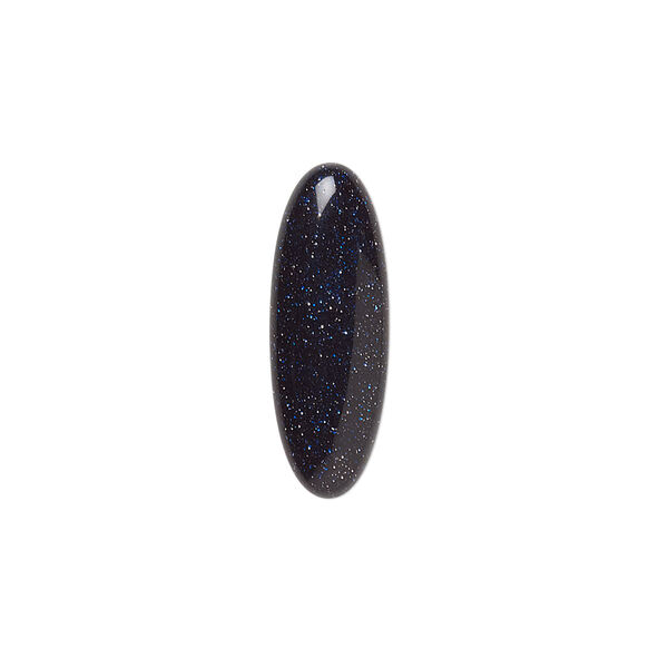 Cabochon, blue goldstone (glass) (man-made), 22x8mm calibrated oval. Sold individually. image number 0