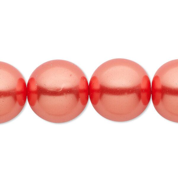 Bead, crystal pearl, orange-red, 16mm round. Sold per 15-1/2" to 16" strand, approximately 25 beads. image number 0