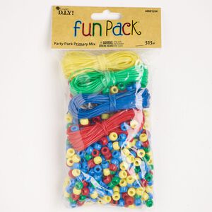 Cord / finding / bead mix, steel and acrylic, pkg/1, silver finish and mixed colors.