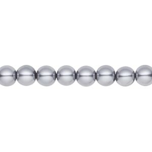 Bead, crystal pearl, pewter, 6mm round. Sold per pkg of (2) 15-1/2" to 16" strands, approximately 130 beads.