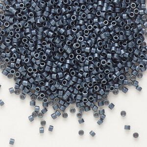 Seed bead, Delica®, glass, pkg/50g, #11 round, opaque matte luster gunmetal (DB-0301).