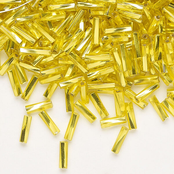 Bead, Preciosa Ornela Czech glass, bugle bead, pkg/500g, 1/4 inch twisted, silver-lined transparent yellow amber, (87010). image number 0