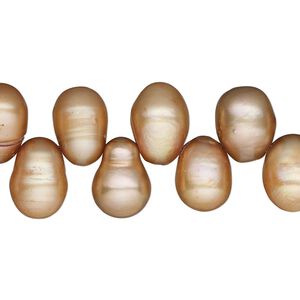 Pearl, cultured freshwater (dyed), brown, 11x8mm-13x9mm top-drilled rice, C- grade, Mohs hardness 2-1/2 to 4. Sold per 15-inch strand.