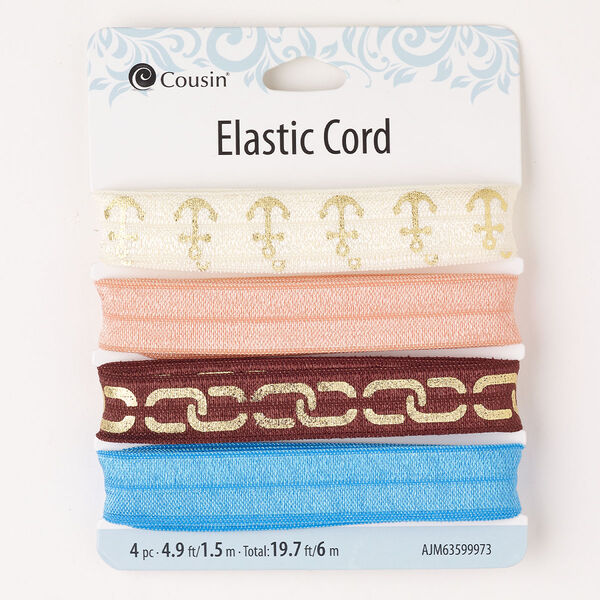 Cord assortment, elastic, pkg/(4) 1.5m, mixed colors, 15mm flat. image number 0