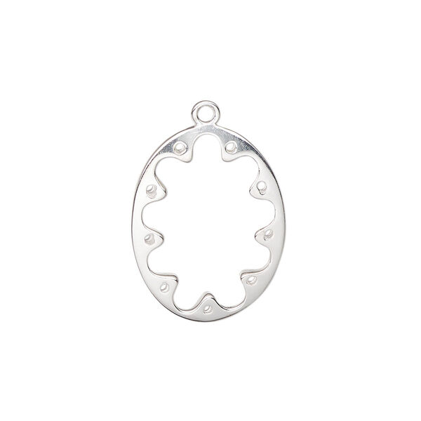Drop, sterling silver, pkg/1, 20x16mm double-sided oval, 9 loops. image number 0