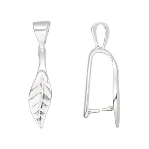 Bail, ice-pick, sterling silver, 31x7mm curved leaf 15mm grip length. Sold individually.