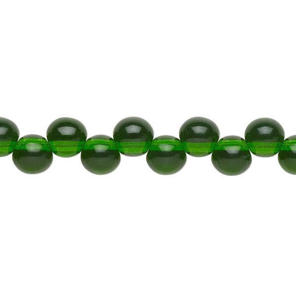 Bead, Preciosa, Czech pressed glass druk, transparent emerald green, 6mm top-drilled round. Sold per pkg of 30. image number 0