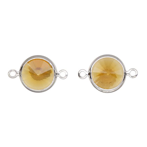 Link, Vintage Crystal™, crystal and silver-plated brass, topaz, 12mm rivoli. Sold per pkg of 2. image number 0