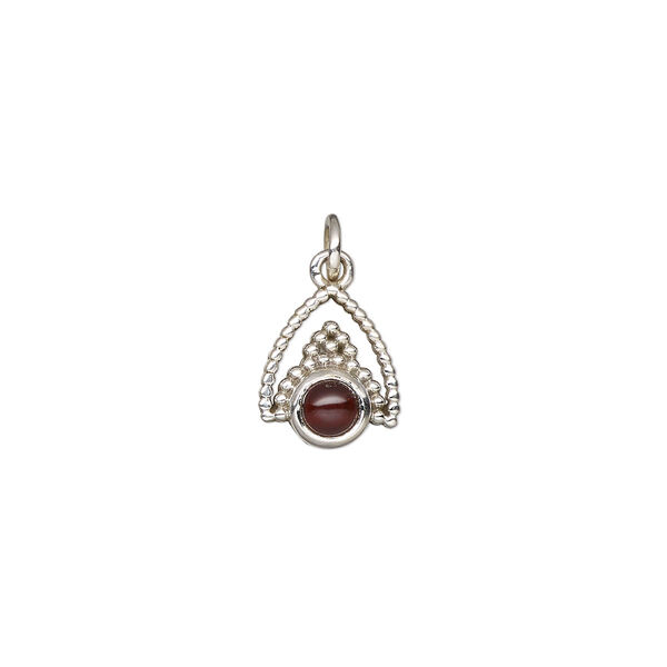 Garnet / sterling silver 1pkg1, antiqued beaded drop natural 11x9mm image number 0