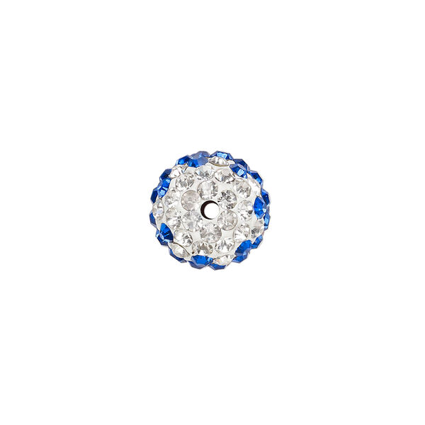 Bead, Egyptian glass rhinestone / epoxy / resin, pink / white / cobalt blue, 12mm round with pav&eacute; wave design. Sold individually. image number 1