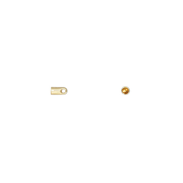 Cord end, glue-in, gold-finished brass, 4x2mm with 1mm inside diameter. Sold per pkg of 100. image number 0