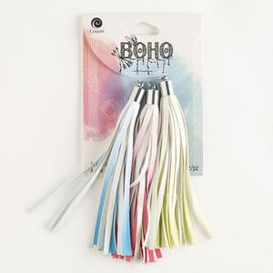 Tassel assortment, silver-finished steel and acrylic, mixed ombré colors, 4 inches with cord cap. Sold per pkg of 3.