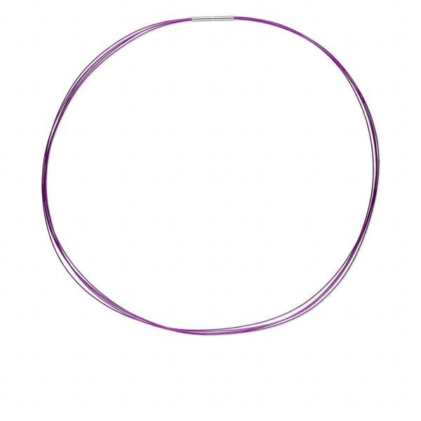 Necklace, plastic coated stainless steel, purple, 5-strand choker-style, 18-inches. Sold individually. image number 0