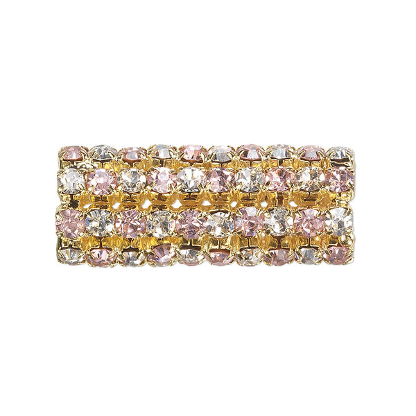 Bead, glass rhinestone and gold-finished brass, pink and clear, 32x13mm cylinder with 3mm chatons, 7.5mm hole. Sold individually. image number 0