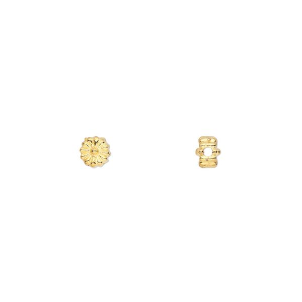 Bead, gold-finished "pewter" (zinc-based alloy), 4x3mm double-sided corrugated daisy. Sold per pkg of 100. image number 0