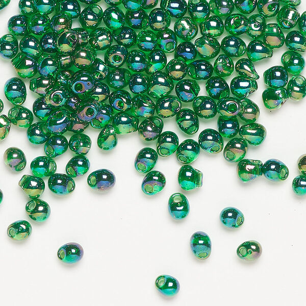 Seed bead, Miyuki, glass, pkg/250g, 4x3.4mm fringe, translucent rainbow green (DP-179). image number 0