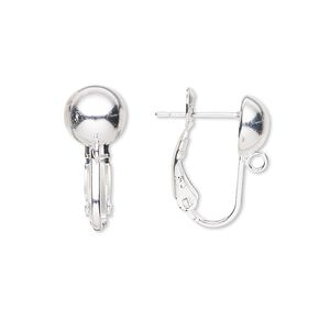 Earring 1pkg10 silver-plated, 18mm hinged / 8mm ball / closed loop, 21 gauge brass 5 pair